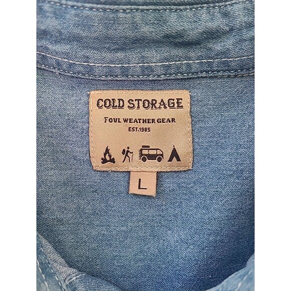 Vtg Foul Weather Gear Cold Storage Denim Long Sleeve Shirt Mens L Blue Alaska - Picture 9 of 11